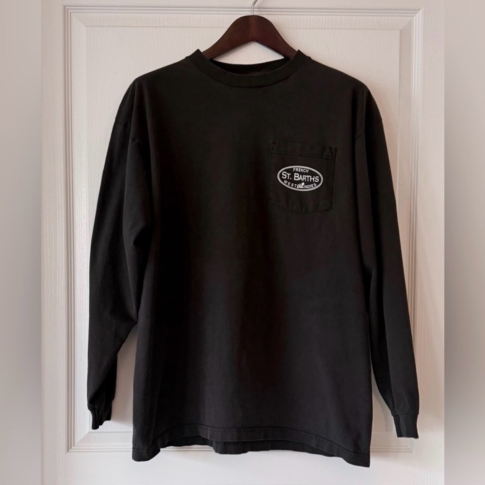 French Saint Barts, West Indies Black Long Sleeve Tee with Pocket